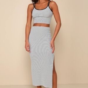 Trendy Match White Striped Ribbed Two-Piece Midi Dress